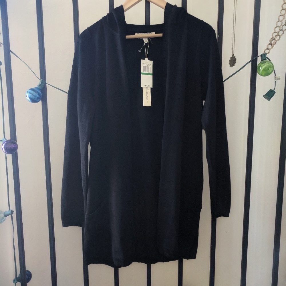 {SOLD}🥀 Pointelle Black Hooded Cardigan